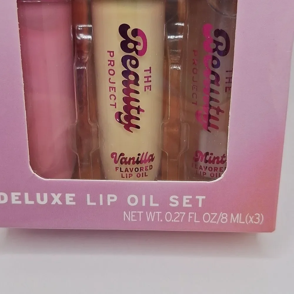 Deluxe lip oil set of 3 with argan oil The beauty project coconut vanilla mint